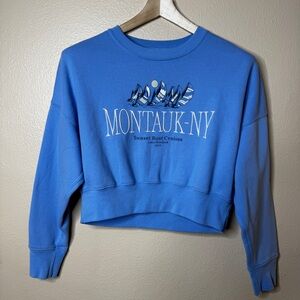 Abercrombie & Fitch Montauk Sweatshirt Small Blue Cropped Pullover Nautical Grap